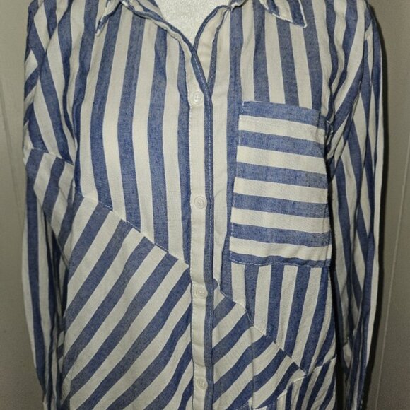 STUDIO 1886 Blue White Asymmetrical Striped Tunic Blouse Ladies L 12 14 - Picture 4 of 5